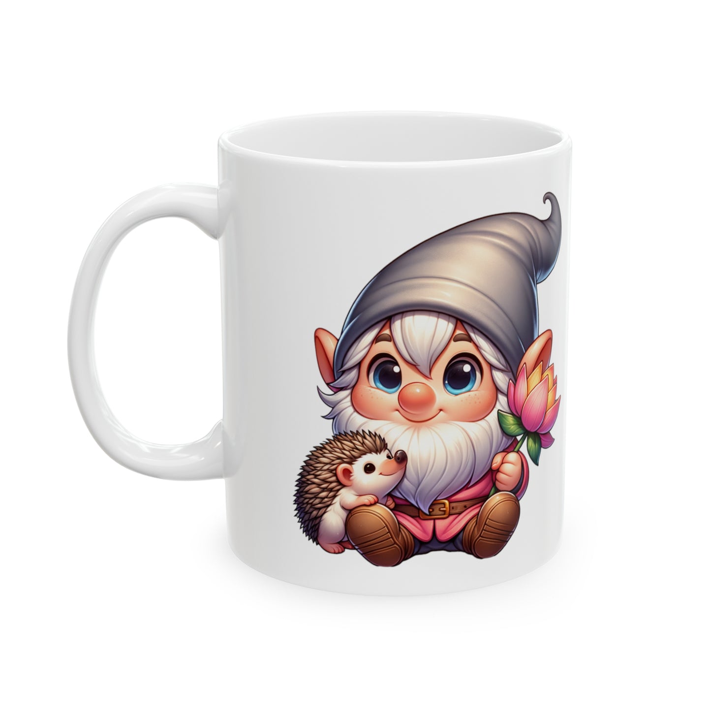 Gnome Hedgehog Lotus Mug Father's Day Gift, Birthday Coffee Cup for Best Gnomie Dad Peaceful Companion for Dad's Moments, Ceramic Mug, 11oz