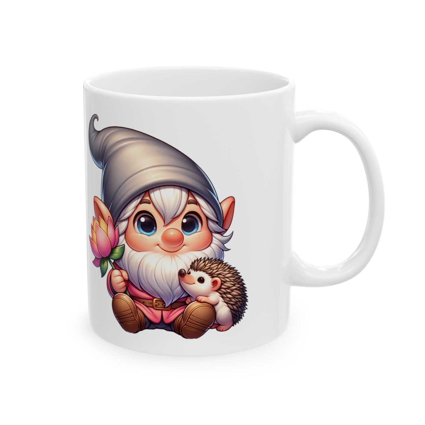 Gnome Hedgehog Lotus Mug Father's Day Gift, Birthday Coffee Cup for Best Gnomie Dad Peaceful Companion for Dad's Moments, Ceramic Mug, 11oz